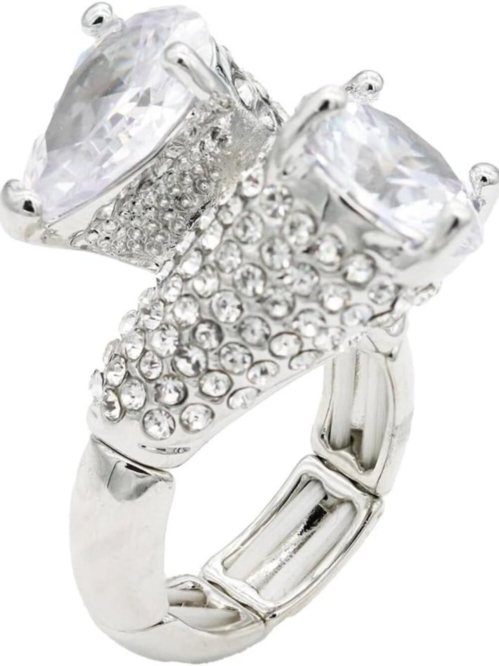 Oversized Toi et Moi Statement Ring - Gold & Silver Bypass, Large CZ Crystals